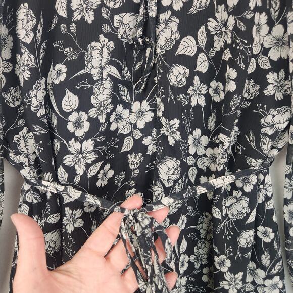 Topshop Dress Women’s Size 10 Black Floral Long Sleeve Mini Lined Sheer Boho EUC - Picture 7 of 16